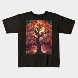 Stained Glass Glowing Gnarled Apple Tree Kids T-Shirt